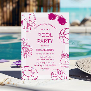 Invitación Fiesta del Chica del doodle caprichoso cumpleaños
