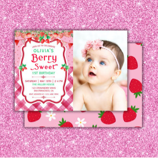 Invitación Fiesta del Chica fotográfico Strawberry Berry Firs