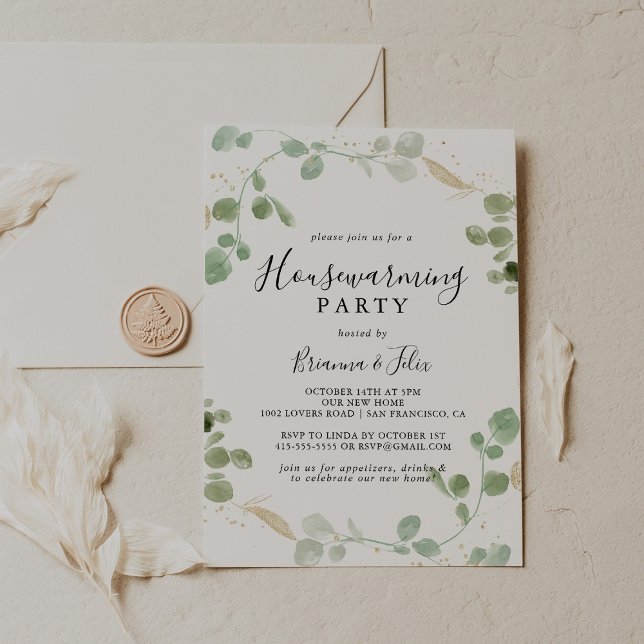 Invitación Fiesta del Confetti de Oro Eucalyptus (Subido por el creador)