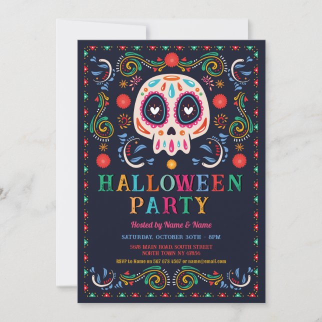 Invitación Fiesta del cráneo de azúcar de cumpleaños de Hallo (Anverso)