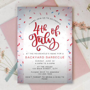 Invitación Fiesta del Cuatro de Julio con Acuarela Rojo y Azu