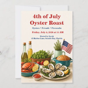 Invitación Fiesta del Cuatro de Julio de Ostras Asadas - Mari