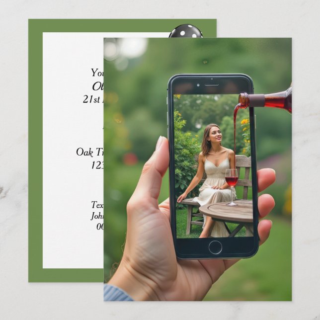 Invitación Fiesta del cumpleaños 21 de Wine Pouring (Anverso / Reverso)