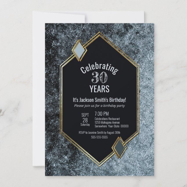 Invitación Fiesta del cumpleaños 30 de Gold Border Silver (Anverso)