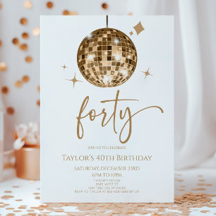 Invitación Fiesta del cumpleaños 40 de Gold Disco Ball