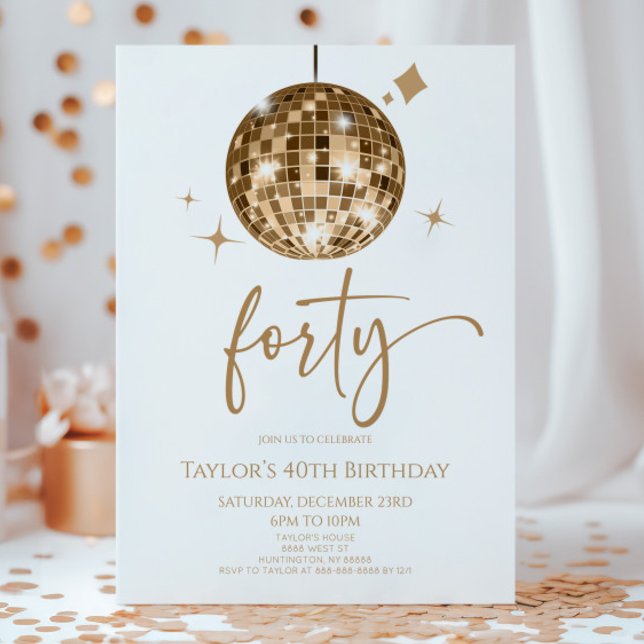 Invitación Fiesta del cumpleaños 40 de Gold Disco Ball (Subido por el creador)