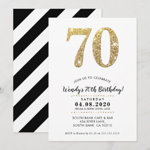 Invitación FIESTA DEL CUMPLEAÑOS 70 INVITA purpurina de oro m