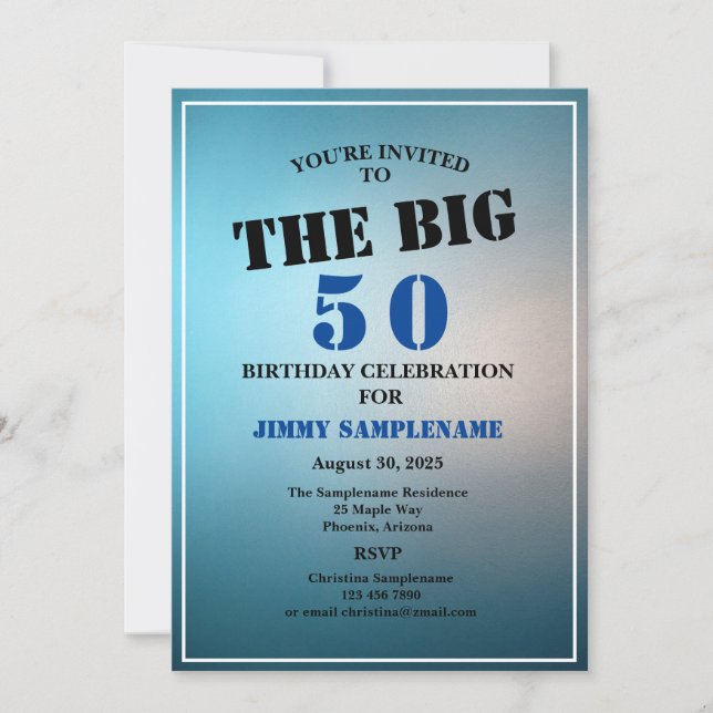 Invitación Fiesta del cumpleaños azul del hombre que celebra (Anverso)
