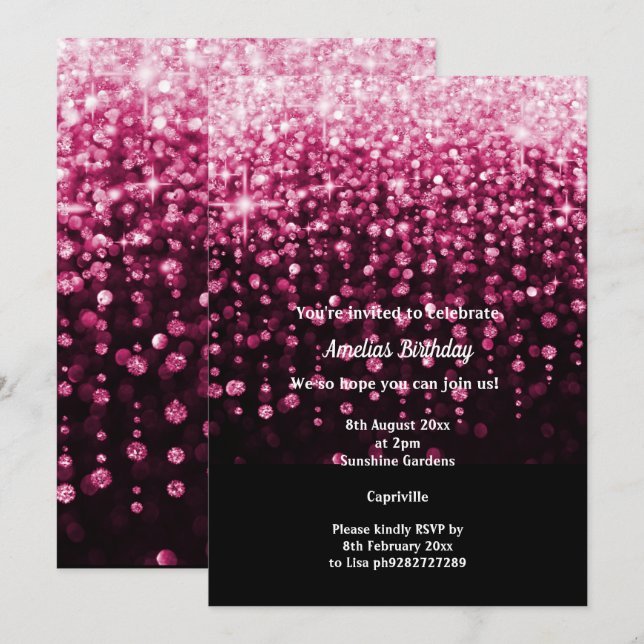 INVITACIÓN FIESTA DEL CUMPLEAÑOS DE DIAMANTE DE ROSA NEGRA (Anverso / Reverso)