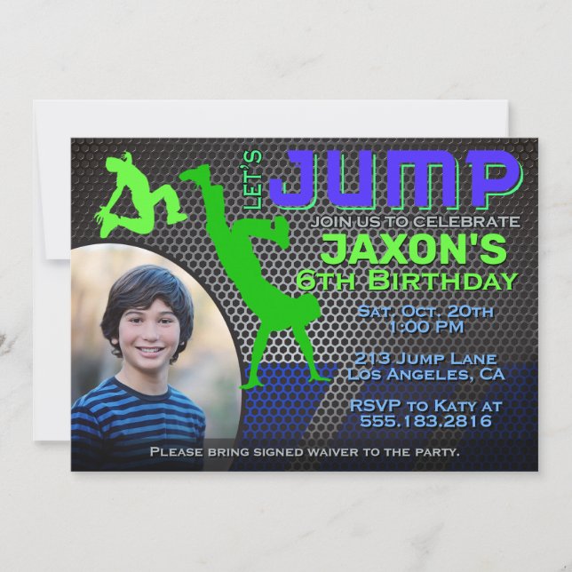 Invitación Fiesta del cumpleaños de Jump Photo de Boy (Anverso)