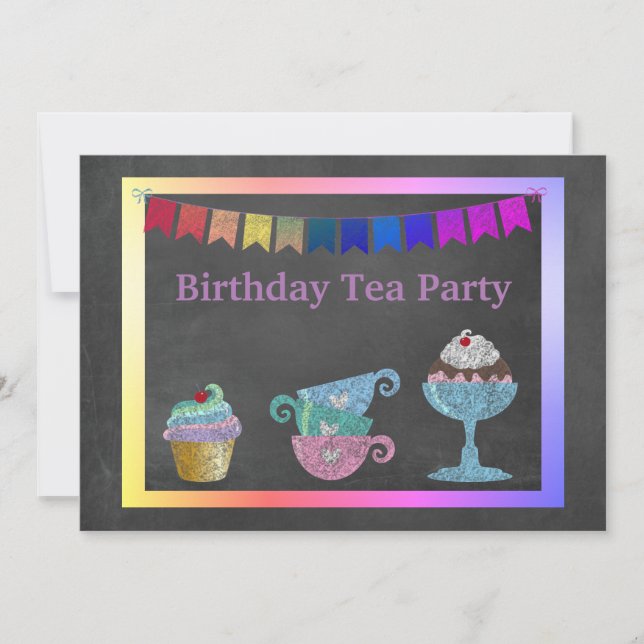 INVITACIÓN FIESTA DEL CUMPLEAÑOS DE LA FIESTA DE TEA RAINBOW (Anverso)