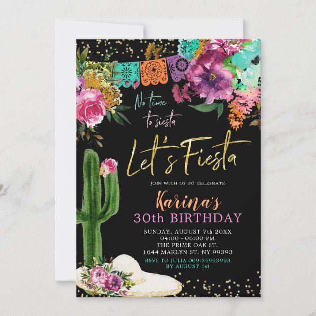 Invitación Fiesta del cumpleaños de la floral mexicana (Anverso)
