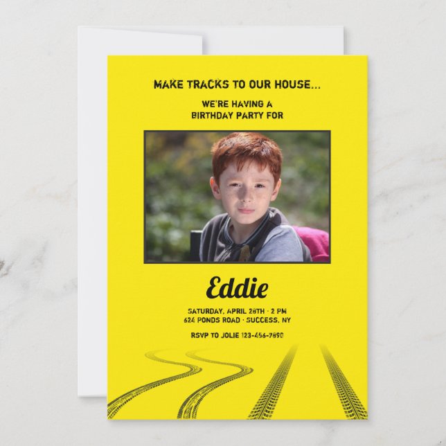 Invitación Fiesta del cumpleaños de la foto de Make Tracks (Anverso)