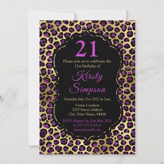 Invitación Fiesta del cumpleaños de la impresión del leopardo (Anverso)