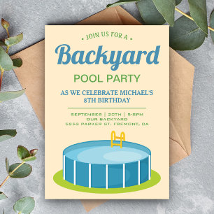 Invitación Fiesta del cumpleaños de la piscina en el patio tr
