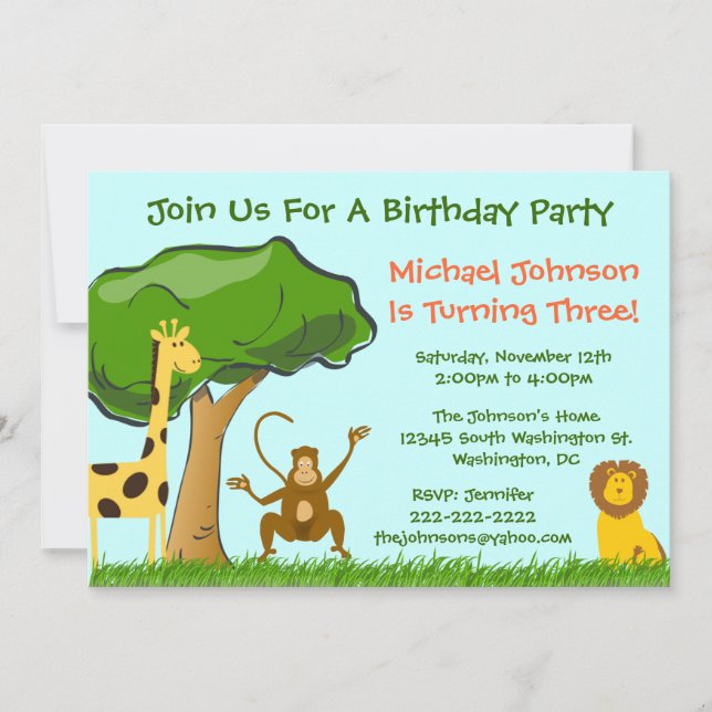 Invitación Fiesta del cumpleaños de la selva del parque (Anverso)