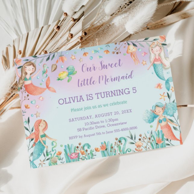 Invitación Fiesta del cumpleaños de la sirena bajo el mar (Subido por el creador)