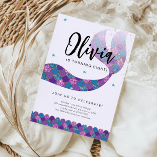 Invitación Fiesta del cumpleaños de la sirena morada y Verde 