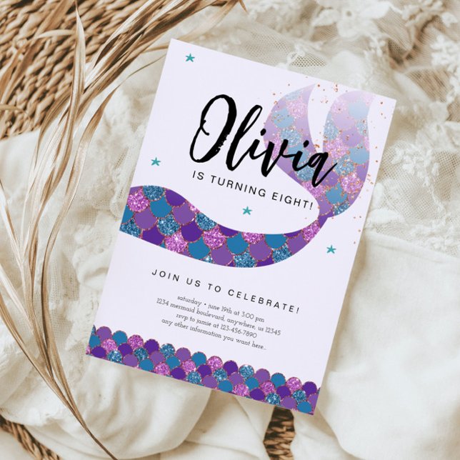 Invitación Fiesta del cumpleaños de la sirena morada y Verde  (Subido por el creador)