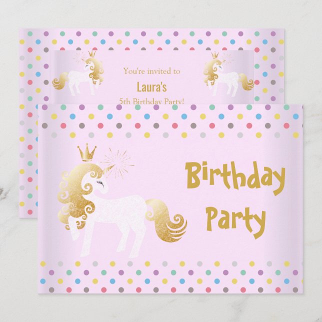 INVITACIÓN FIESTA DEL CUMPLEAÑOS DE LA UNICORN DE LA PUNTA DE (Anverso / Reverso)