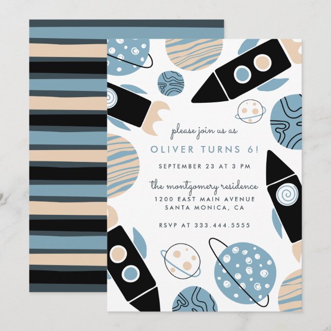 Invitación Fiesta del cumpleaños de los niños del espacio (Anverso / Reverso)