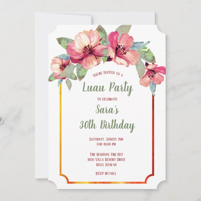 Invitación Fiesta del cumpleaños del adulto de Luau del (Anverso)