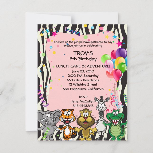 Invitación Fiesta del cumpleaños del chica africano rosado (Anverso)