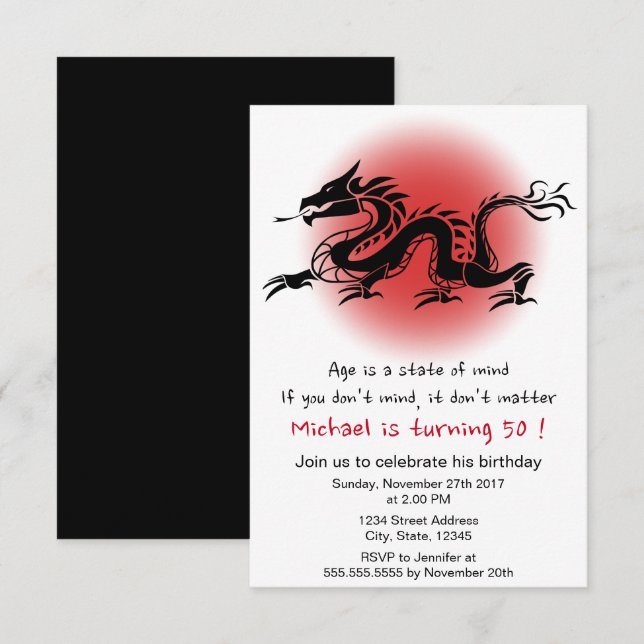 Invitación Fiesta del cumpleaños del hombre tradicional chino (Anverso / Reverso)