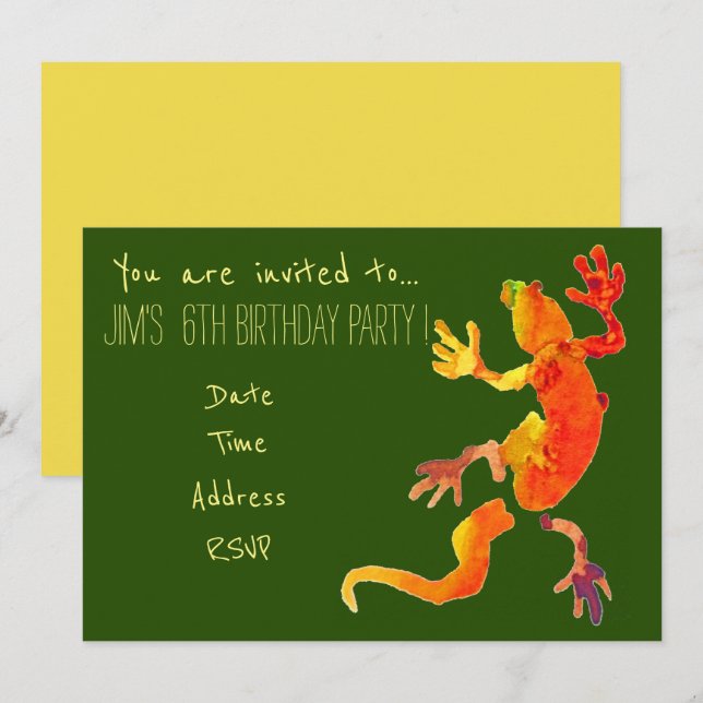 Invitación Fiesta del cumpleaños del muchacho del reptil de (Anverso / Reverso)