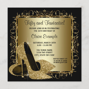 Invitación Fiesta del cumpleaños del oro de la mujer negra de