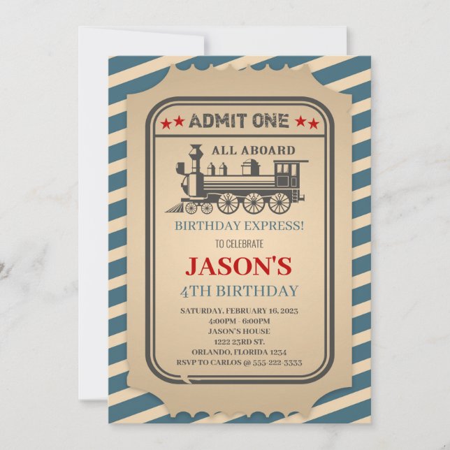 Invitación Fiesta del cumpleaños del tren (Anverso)