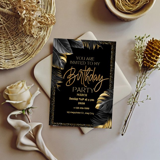 Invitación Fiesta del cumpleaños feliz de la hoja tropical de (Subido por el creador)