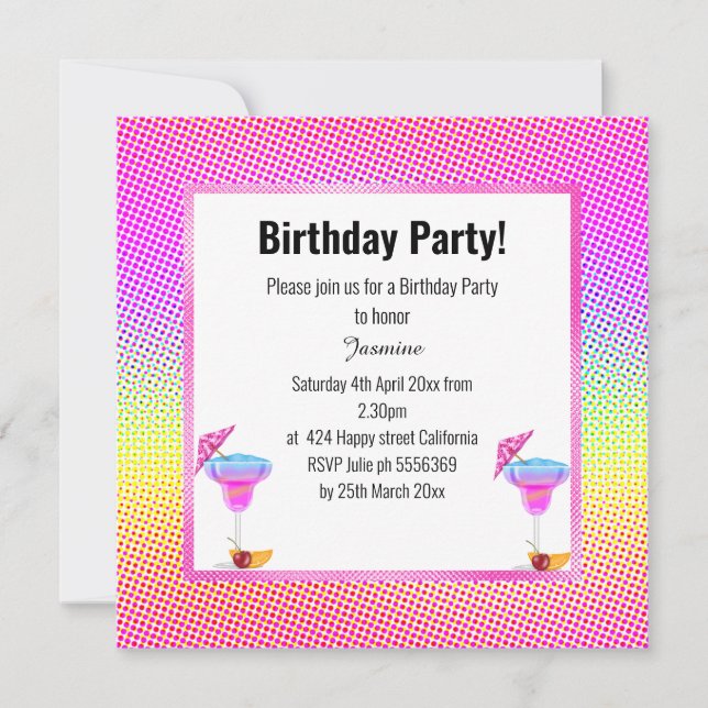 INVITACIÓN FIESTA DEL CUMPLEAÑOS GEOMÉTRICO DE BLUE HAWAIIAN  (Anverso)