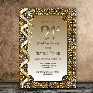 Invitación Fiesta del cumpleaños número 21 de Gold Sequins