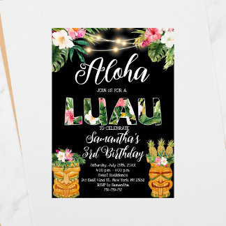 Invitación Fiesta del cumpleaños tropical de Luau Tiki Hawaii