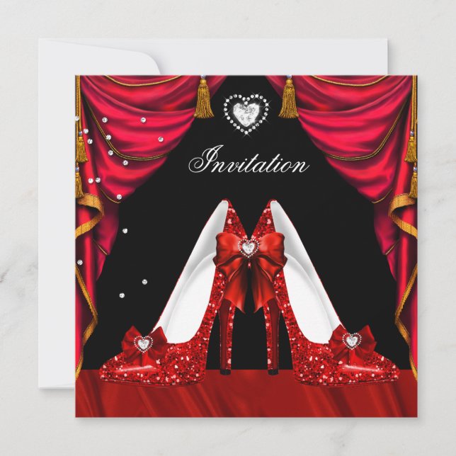 Invitación Fiesta del Cumpleaños Zapatos de Oro Rojo (Anverso)