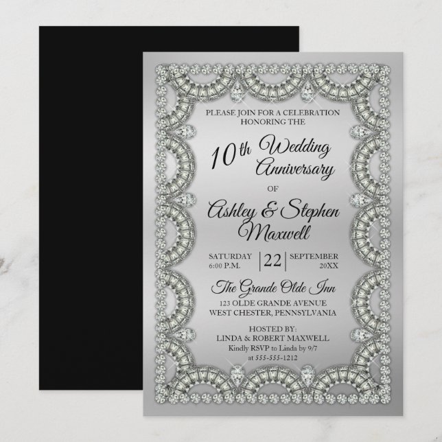 Invitación Fiesta del décimo aniversario Boda de Silver y Dia (Anverso / Reverso)