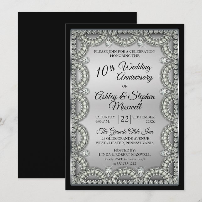 Invitación Fiesta del décimo aniversario Boda de Silver y Dia (Anverso / Reverso)