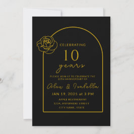 Invitación Fiesta del décimo aniversario de Boda Black & Gold