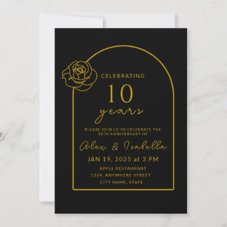 Invitación Fiesta del décimo aniversario de Boda Black & Gold