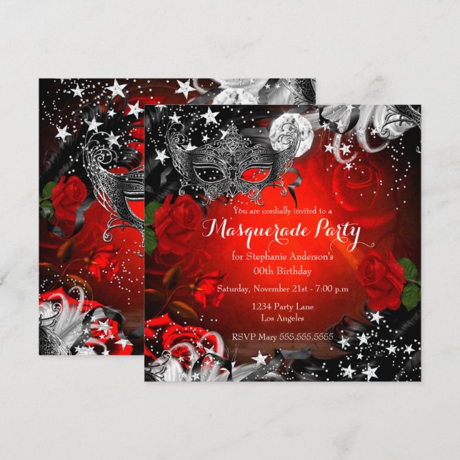Invitación Fiesta del desfile nocturno mágico de la rosa roja (Anverso / Reverso)
