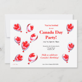 Invitación Fiesta del Día de Canadá Globos de Hoja de Arce Ro