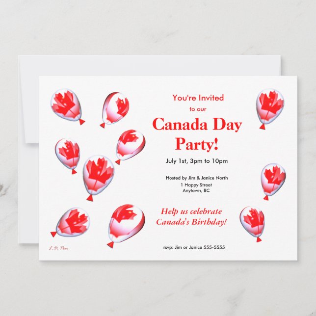 Invitación Fiesta del Día de Canadá Globos de Hoja de Arce Ro (Anverso)