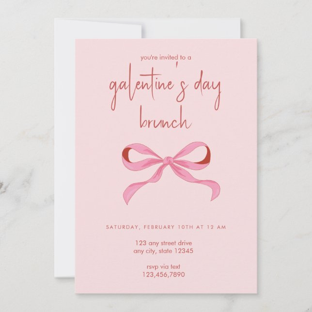 Invitación Fiesta del Día de Coquette Bow Galentine (Anverso)