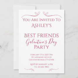 Invitación Fiesta del Día de Galentina Blanca Rosa Moderna