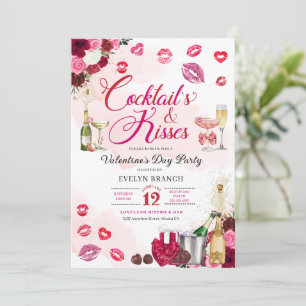 Invitación Fiesta del Día de Galentine de cócteles y besos
