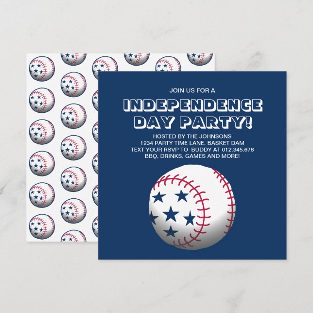 Invitación Fiesta del Día de la Independencia Béisbol (Anverso / Reverso)