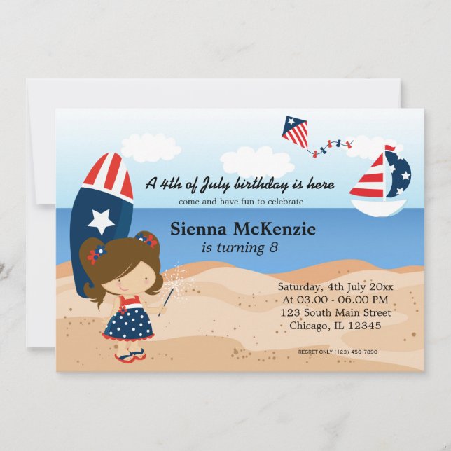Invitación Fiesta del Día de la Independencia de Cumpleaños e (Anverso)