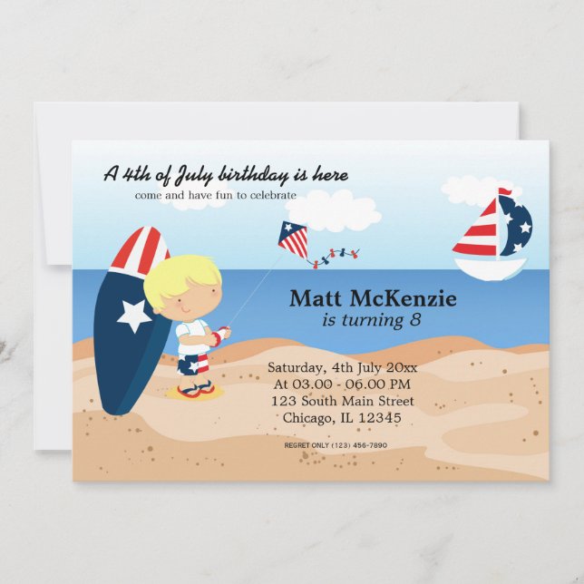 Invitación Fiesta del Día de la Independencia de Cumpleaños e (Anverso)