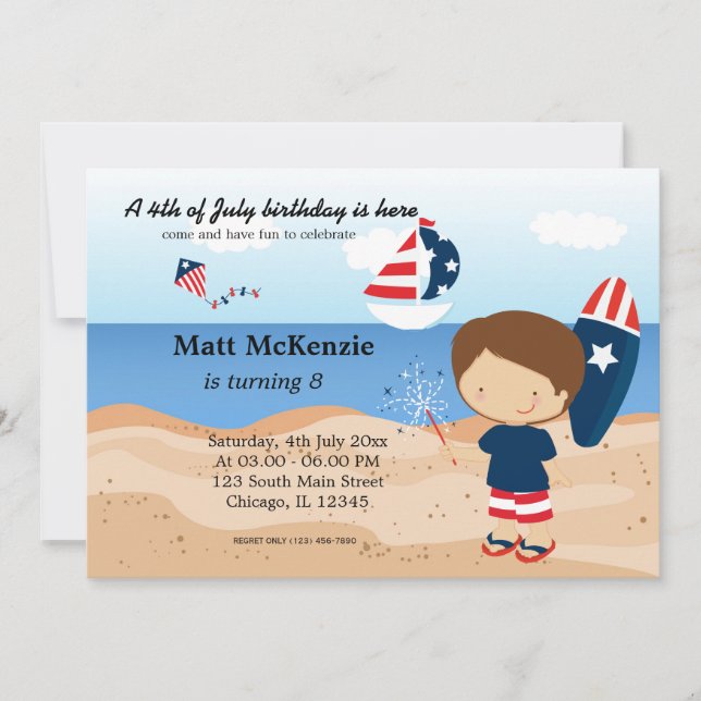 Invitación Fiesta del Día de la Independencia de Cumpleaños e (Anverso)
